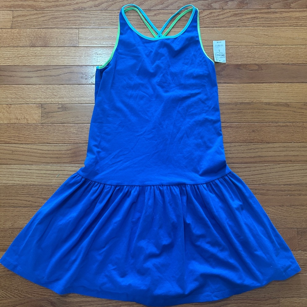 Lands End Dress Girls Size L 14 Blue Tank Tiered Dress Coverup Summer Vacation